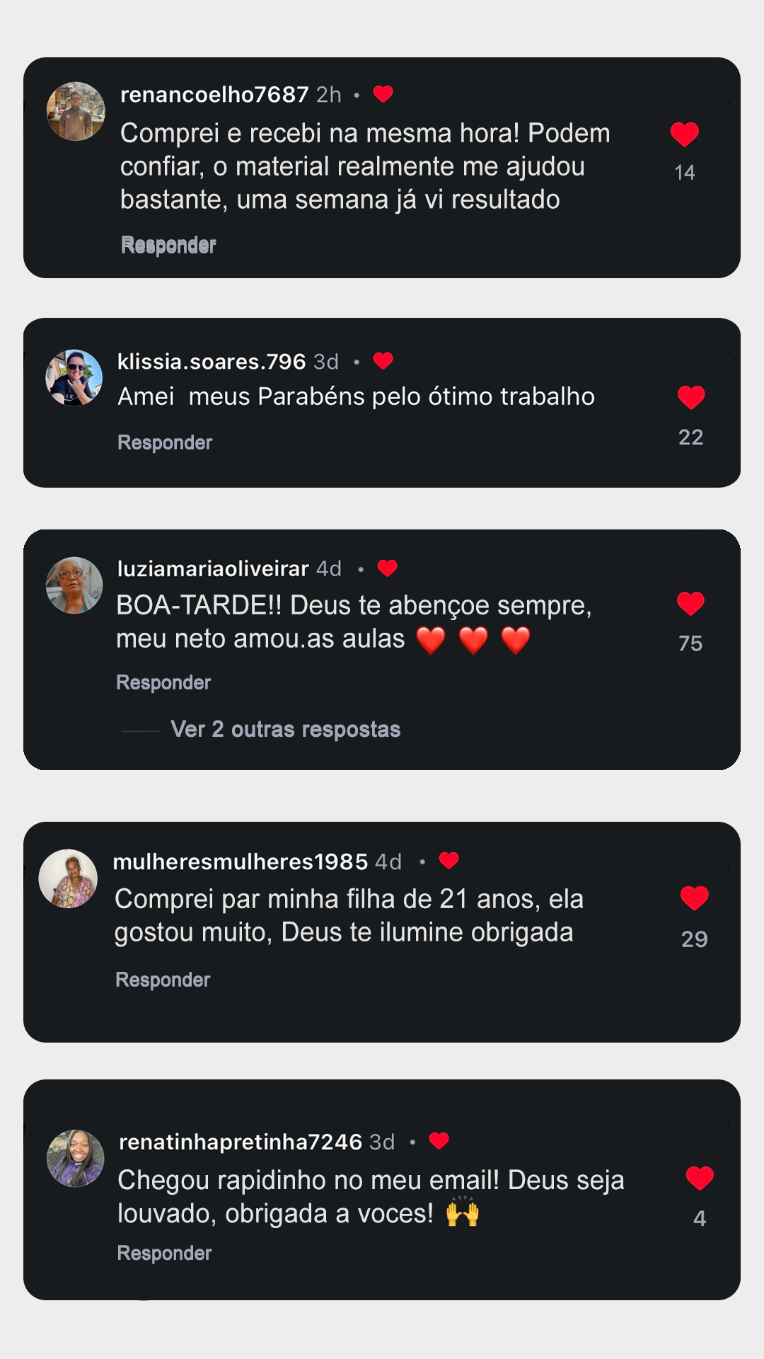 Depoimentos de alunos